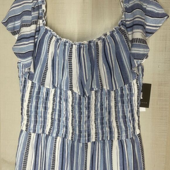 I. N. San Francisco blue and white striped shorts romper, ruffle, size large - Picture 8 of 16